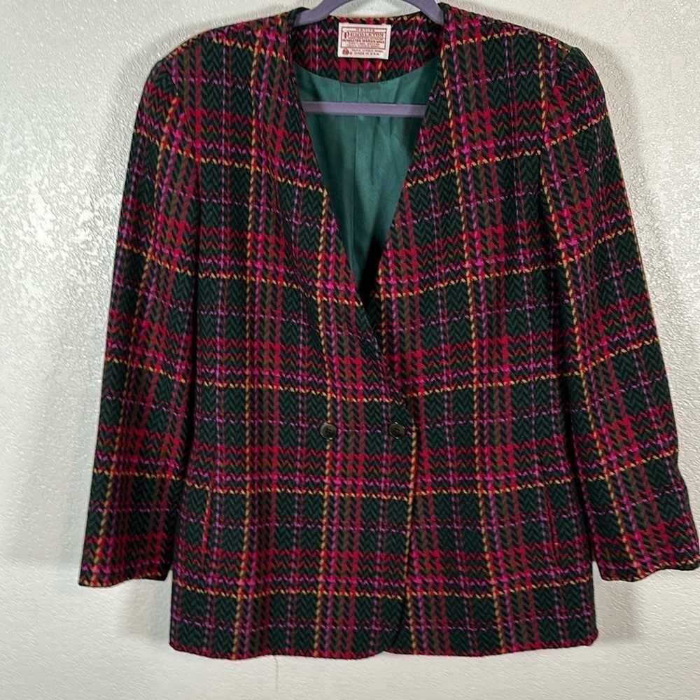 Pendleton Multi Color Herringbone & Plaid Colarless Blazer Petite 8-10
